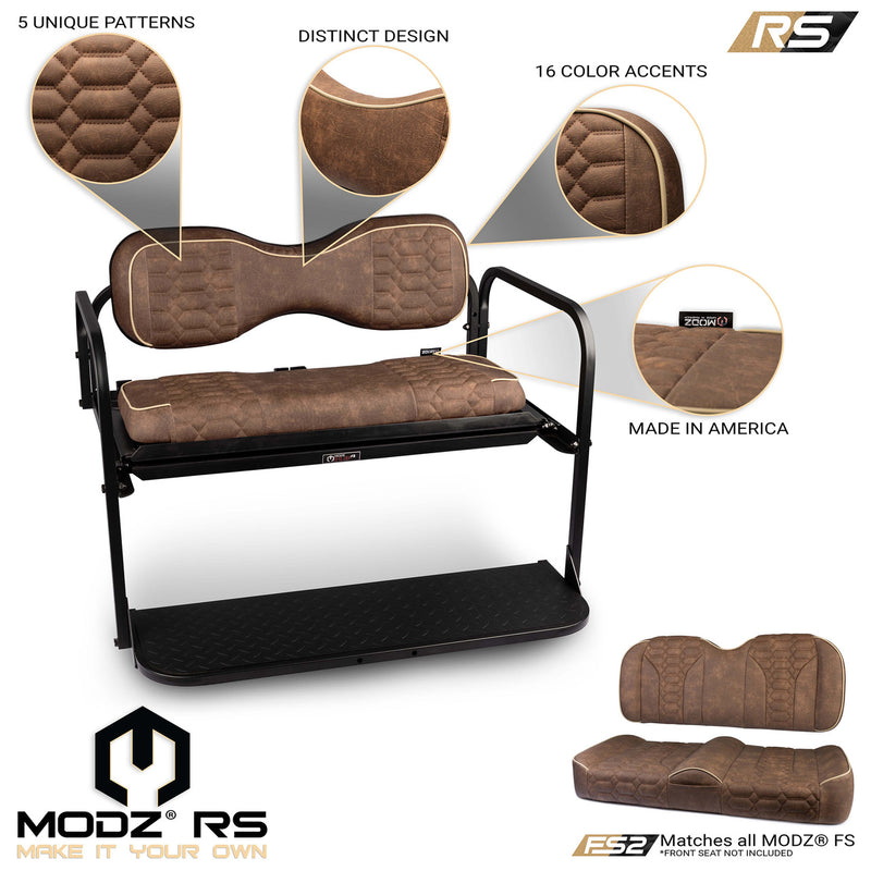 MODZ® Flip4 RS Custom Golf Cart Rear Seat Kit - Brown - Choose Pattern and Accent Colors