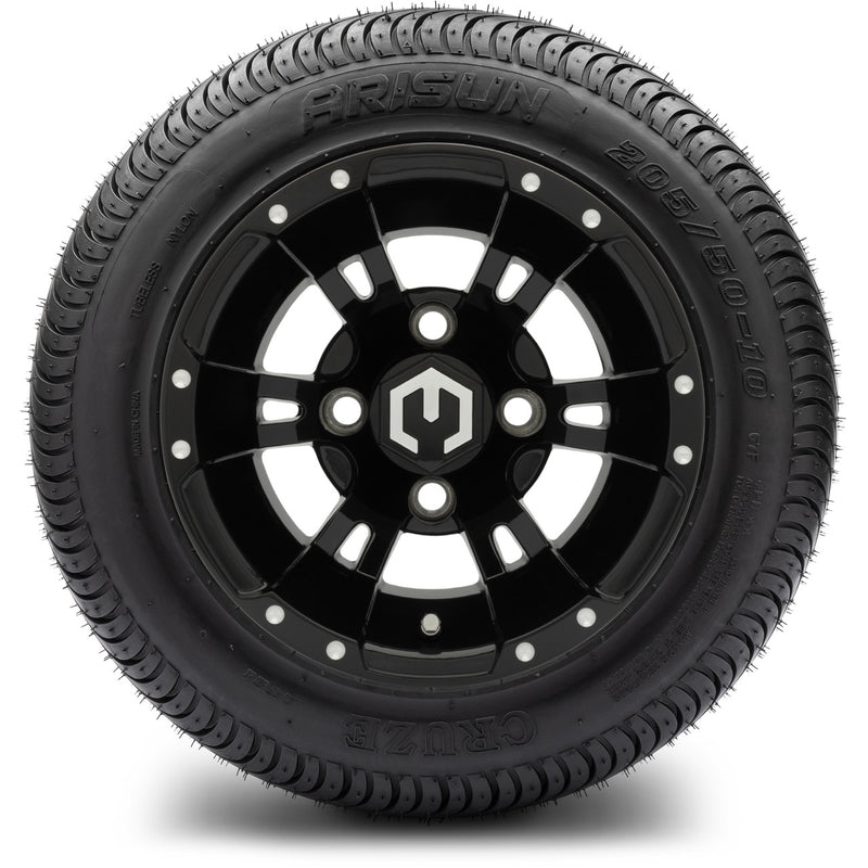 MODZ® 10" Ambush Glossy Black Wheels & Street Tires Combo