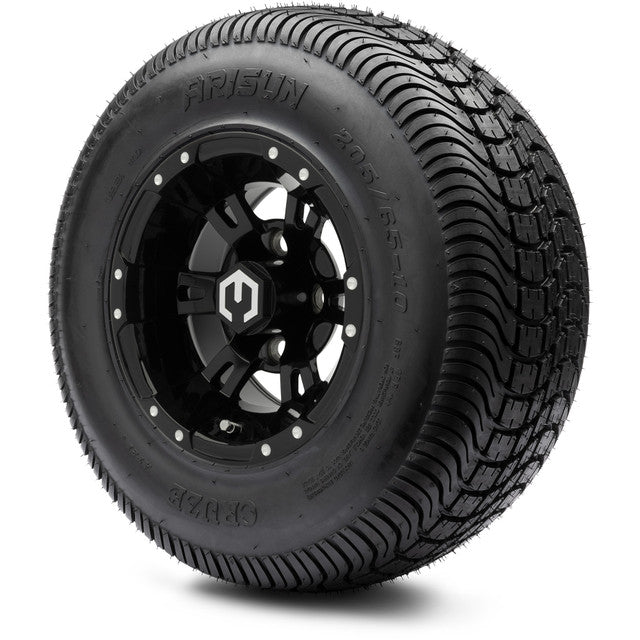 MODZ® 10" Ambush Glossy Black Wheels & Street Tires Combo