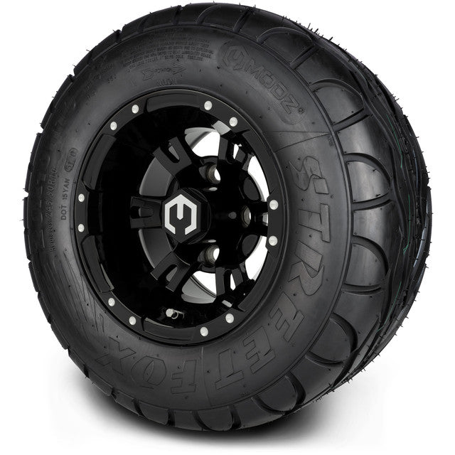 MODZ® 10" Ambush Glossy Black Wheels & Street Tires Combo