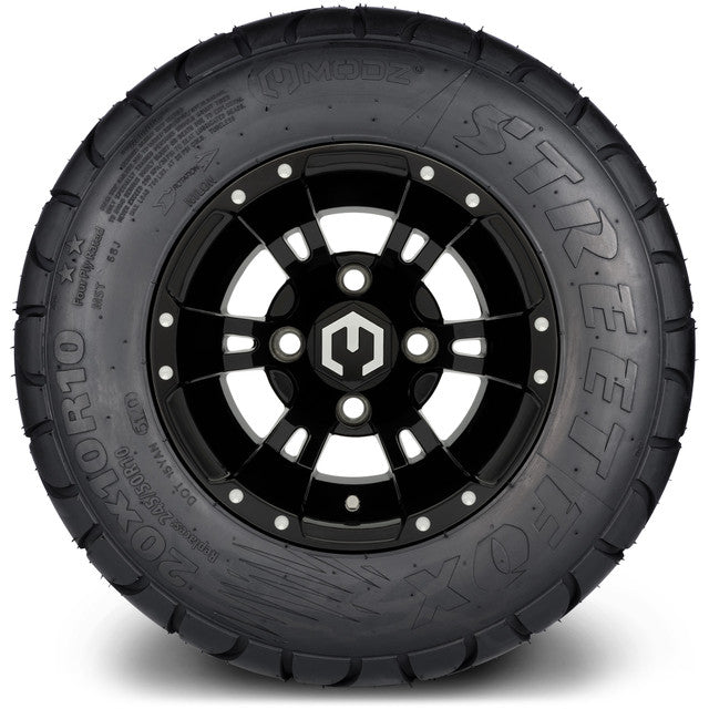 MODZ® 10" Ambush Glossy Black Wheels & Street Tires Combo