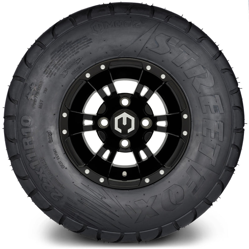 MODZ® 10" Ambush Glossy Black Wheels & Street Tires Combo