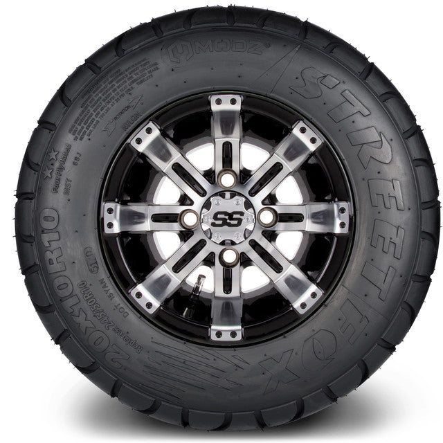 MODZ® 10" Tempest Machined Black Wheels & Street Tires Combo