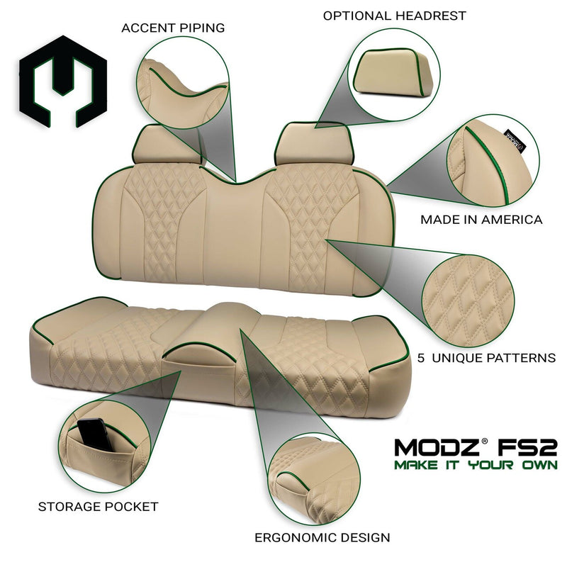 MODZ® FS1 FRONT SEAT FOR CLUB CAR, EZGO & YAMAHA - KHAKI BASE