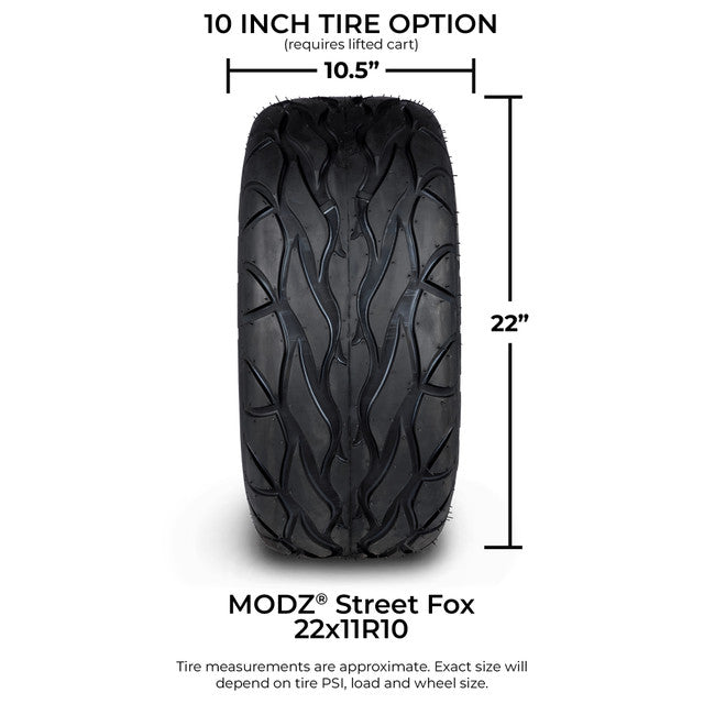 MODZ® 10" Medusa Machined Black Wheels & Street Tires Combo