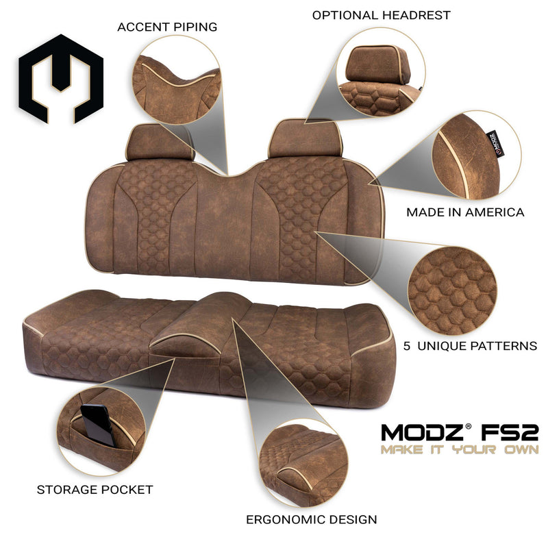 MODZ® FS2 FRONT SEAT FOR CLUB CAR, EZGO & YAMAHA - BROWN BASE